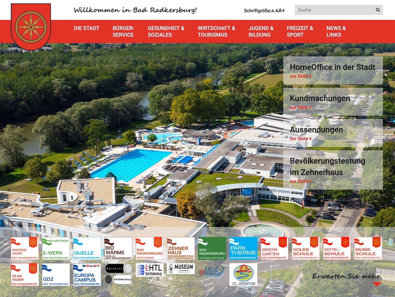 Screenshot der Webseite der Stadtgemeinde Bad Radkersburg